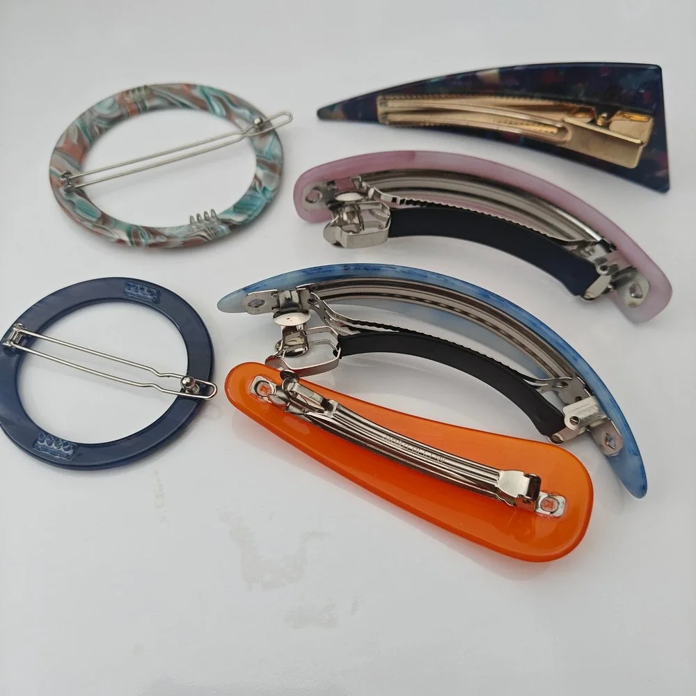 Hair Barrette Bundle Set Lot 6pc Marbled Geometric Large Clips Multicolor